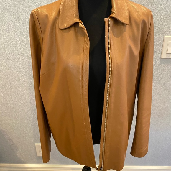 Medium carmel brown Korean leather jacket with front zipper - Picture 4 of 4